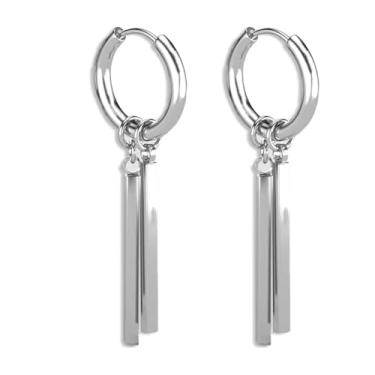 Imagem de Brincos de argola para mulheres, homens, aço inoxidável, titânio, prata, preto, pendurado, anime, punk, gótico, joia presente, Large, Aço inoxidável, Sem pedra preciosa