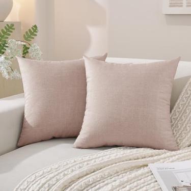 Imagem de SYSLOON Conjunto de 2 capas de almofada decorativas 55 x 55 cm, capas de travesseiro boho de linho, decoração aconchegante de casa de fazenda para sala de estar, sofá e cama, rosa escuro