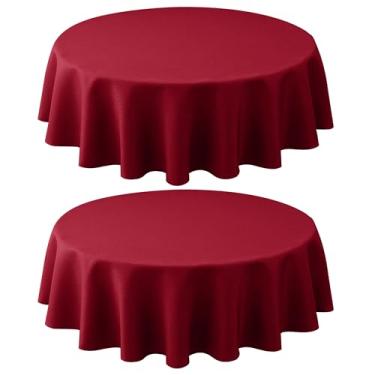 Imagem de Biscaynebay Pacote com 2 toalhas de mesa redondas de tecido texturizado, 178 cm, toalhas de mesa vermelhas resistentes à água, pequenas coberturas de mesa dobráveis de linho para jantar, cozinha