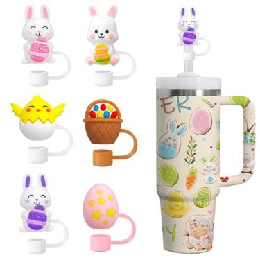 Imagem de Tampas de cobertura de palha de páscoa para 30 copos de 1,134 g, 3D, design de ovos de coelho, tampas de ponta de canudo, tampas protetoras de canudos de silicone de 10 mm, acessórios para copos