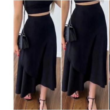 Imagem de Saia Envelope Preta Mullet Midi Multiformas Blogueira Moda Tendência V