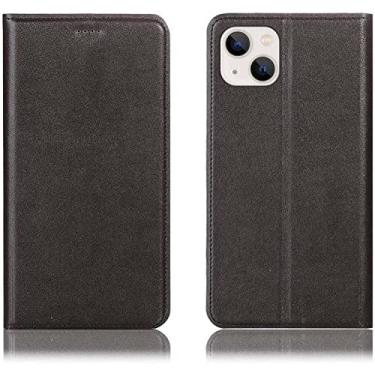 Imagem de EKESA para Apple iPhone 14 Plus (2022) capa flip de 6,7 polegadas, capa de telefone fólio de couro à prova de choque com slot para cartão (cor: marrom)