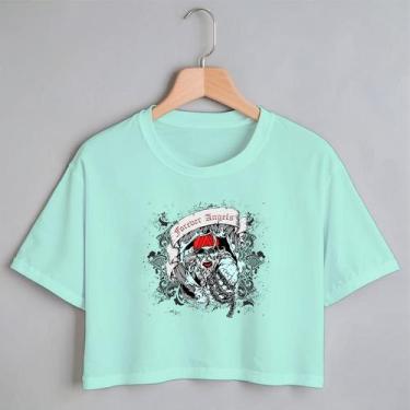 Imagem de Blusa Blusinha Camiseta Cropped TShirt Feminina Algodão Tecido Premium