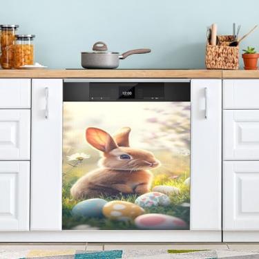 Imagem de SEHANY Capa magnética de conto de fadas fofo coelhinho da Páscoa, adesivos magnéticos decorativos antiarranhões para painel de geladeira e lava-louças, decoração de flores de fazenda de cozinha