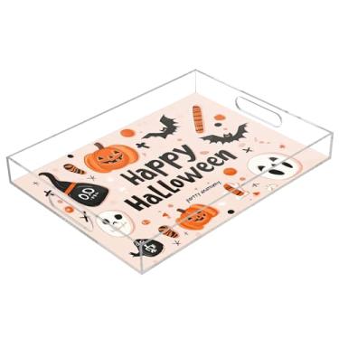 Imagem de xigua Bandeja de servir de acrílico fantasma de Halloween com alças à prova de derramamento, bandejas decorativas de festa de Halloween, bandeja organizadora de bancada para banheiro, cozinha, 30,5 x
