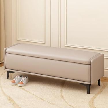 Imagem de End of Bed Storage Bench, Solid Wood Frame, PU Leather Upholstery, Large Storage Capacity, High-resilience Foam Filling, Sturdy Legs, Suitable for the Bedroom(F,90 * 40 * 40cm/35 * 16 * 16in)