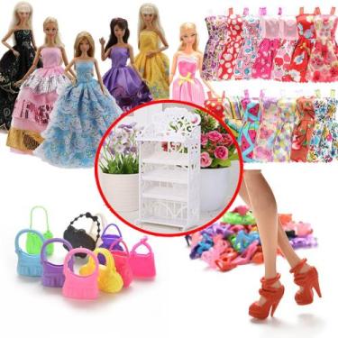 Imagem de Kit de Acessórios Para Bonecas Sapatos Vestidos Mini Sapateria - BARBI