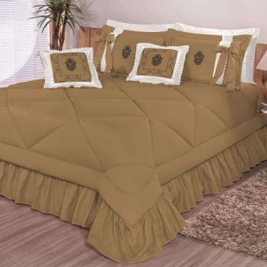 Imagem de Kit Cobre Leito Casal King Esplendore Bordado 7 Peças - Avelã - Bordad