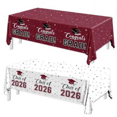 Imagem de Bezkega 2025 Decorações de graduação, toalha de mesa Congrats Grad, 2 peças, branco, marrom, classe de 2025, capas de mesa retangulares para artigos de festa de formatura, 274 x 137 cm (marrom)