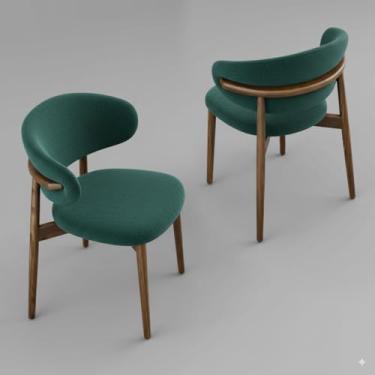 Imagem de Conjunto de 2 cadeiras de jantar modernas de madeira maciça com encosto curvo, assento estofado ergonômico, pernas de madeira natural com almofada antiderrapante ajustável para os pés (G-nogueira