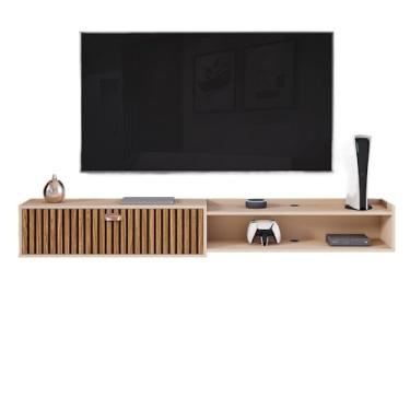 Imagem de Rack Suspenso para Tv 75 polegadas 1.80cm Decoração Sala Estar Nicho Organizador 1 Porta - OFERTA(Fendi/Ripado)
