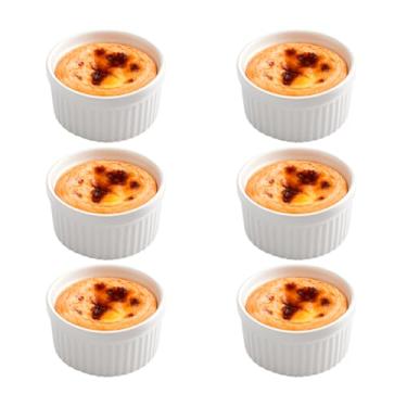 Imagem de Kit 6x Ramekins de Porcelana Branca Canelados 77ml 7,2cm x 4cm Forno Frezzer Para Sobremesas Acompanhamentos Classic Pequeno