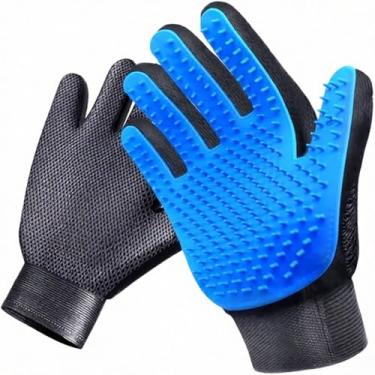 Imagem de Luva Escova Tira Pelos Cães e Gatos Nano Magnética – Azul – Borracha – Massageadora – Removedor de Pelos Pet