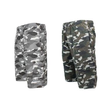 Imagem de Kit 2 Bermudas Sarja Brim Camuflada Masculino Extra Plus Size Cargo 5 Bolsos Elástico Militar-Masculino