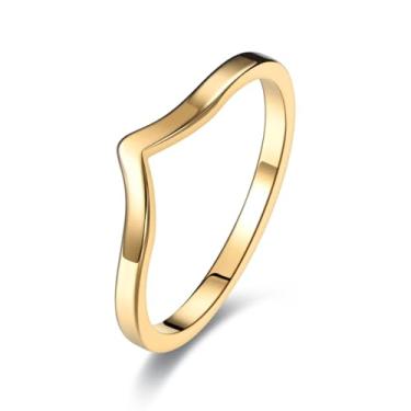 Imagem de Moplusea Anel de aço inoxidável simples pontiagudo Chevron clássico simples em forma de V anel de compromisso de casamento para mulheres, 6, Aço inoxidável, Sem pedra preciosa