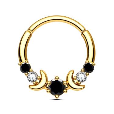 Imagem de CM Crareesi Mania Anel de septo em aço inoxidável 316L, joia de septo, 10 mm, fase da lua, piercing de septo para mulheres, AB CZ Daith, brincos, Metal, Zircônia cúbica