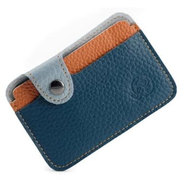 Imagem de Carteiras de couro elegantes – Porta-moedas compacto e porta-cartões para identidade, cartão de ônibus, carteira de motorista – Design minimalista com 2 compartimentos, Azul, Tendência