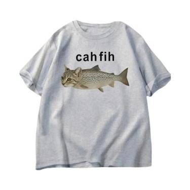 Imagem de Camiseta Gráfica Meme Peixe Gato Engraçada Com Erro De Ortografia Humo