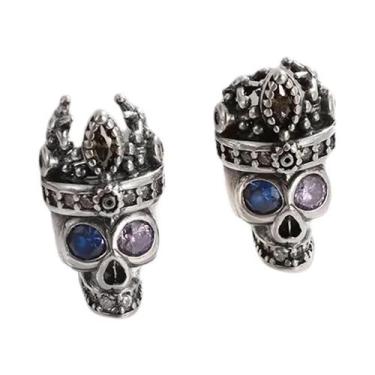 Imagem de Brincos De Argola Góticos Masculinos Com Caveira, Hipoalergênicos, Joi