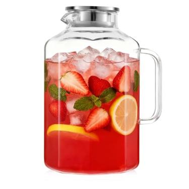 Imagem de Rechano Jarra de água de vidro octógono de 3,6 l com tampa e bico, jarra de água com alça para geladeira, jarra de vidro borossilicato para bebida quente/fria, jarro extragrande para chá gelado, café