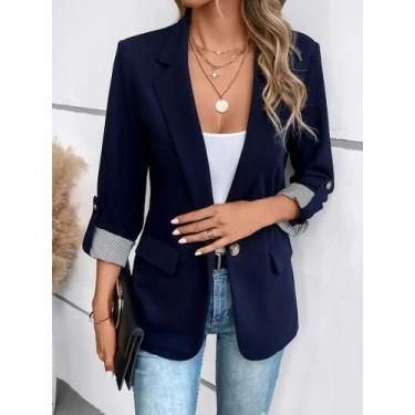 Imagem de Blazer Feminino Slim Fit Com Botões, Casual E Elegante, Manga Curta Co