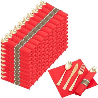 Imagem de Conjunto de talheres descartáveis dourados Flatware Nervure 400PCS com