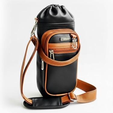 Imagem de Bolsa Térmica para Garrafa Vidinne OCREO em Courino, com Alça Transversal, Produto Artesanal Premium VIDINNE (Preto, 1 litro)