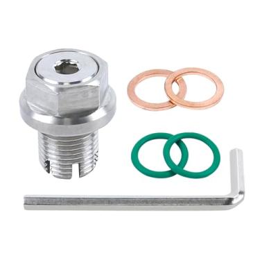 Imagem de Hovom M12,1-1,25 x 15 mm Bujão de drenagem de óleo de porco grande, kit de reparo de rosca de cárter de óleo auto-roscante de aço inoxidável com anel de vedação e chave hexagonal e juntas de cobre