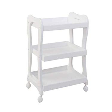 Imagem de Carrinho utilitário com 3 andares, prateleiras de armazenamento, multifuncional, carrinho de serviço de madeira, para escritório, cozinha, quarto, banheiro (branco)