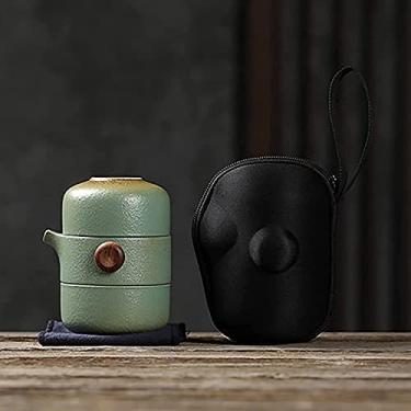 Imagem de Conjunto de chá de cerâmica portátil para viagem, 1 bule de chá 2 xícaras de chá (Cor: Junmao), Prático (Junmao)