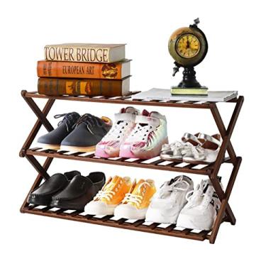 Imagem de Sapateira dobrável de bambu multifuncional, sem instalação, armazenamento, prateleira de sapatos para casa (cor: rosa, tamanho: GG) (preto médio)