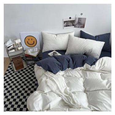 Imagem de Conjunto de capa de edredom King de cor sólida, conjunto de capa de edredom preto, tecido adequado para a pele, conjunto de capa de cama (tamanho casal 4 peças)