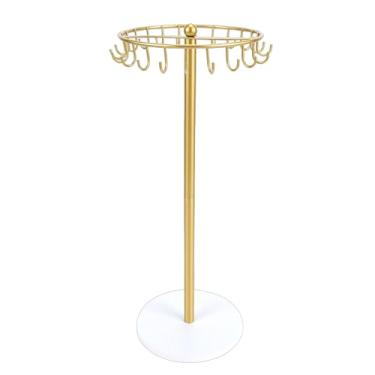 Imagem de Luocute Suporte para Colar, Organizador de Joias, 22 Ganchos, Rack Suspenso de Grande Capacidade Com Base de Metal e Madeira para Colares, Brincos, Pulseiras, Anéis (GOLD)