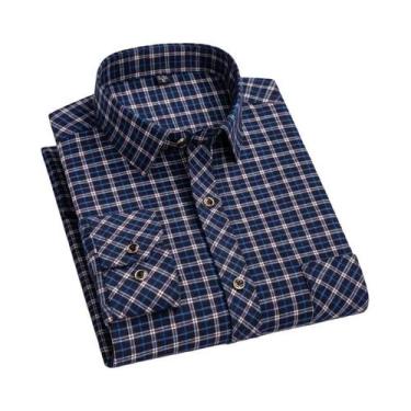 Imagem de Camisa De Flanela De Algodão Masculina De Manga Longa, Estampa Xadrez,