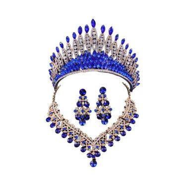 Imagem de Conjunto De Joias De Noiva Com Cristais Vermelhos, Colar, Brincos E Ti