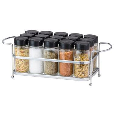 Imagem de Porta Tempero Cromado Dosador Com Tampa 15 Potes de Vidro Praticidade 