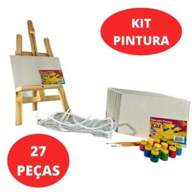 Imagem de Kit Pintura Infantil Criança Tela, Cavalete Tinta Avental - Comprando 