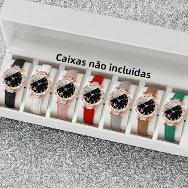 Imagem de 7 Pçs/set Moda Strass Relógio Feminino Pulseira de Couro Feminino Reló