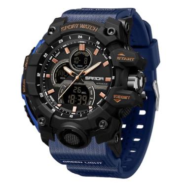 Imagem de FANMIS Relógio de pulso masculino de quartzo casual alimentado por energia solar, analógico, digital, multifuncional, preto, X azul, Relógio esportivo