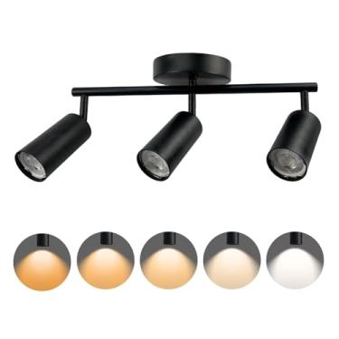 Imagem de Jolux Kit de iluminação de trilho de 3 luzes LED, iluminação de teto preta de 3 vias, inclui 3 lâmpadas GU10 selecionáveis de 1000LM 5CCT, cabeça de luz giratória flexível para galeria de cozinha