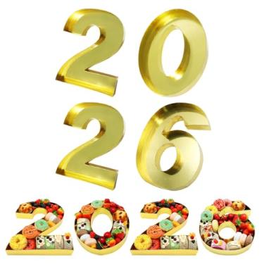 Imagem de Alkiuyfv Número de charcutaria preenchível, caixa em forma de papelão, cor dourada, bandeja para alimentos, prato de prato para festa de aniversário (estilo 2026, 38 cm)