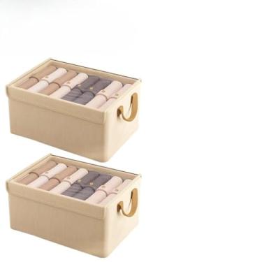 Imagem de Caixa organizadora com tampa, ideal para guardar roupas, roupas íntimas, brinquedos, dobrável.47 * 28 * 20cm (KIT 2 UN Bege)