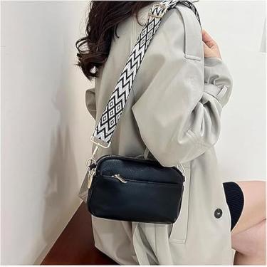 Imagem de Bolsa tiracolo pequena com alça de guitarra larga para câmera, bolsa de ombro | Alça de guitarra pequena e larga, ombro, Cor preta., comercial