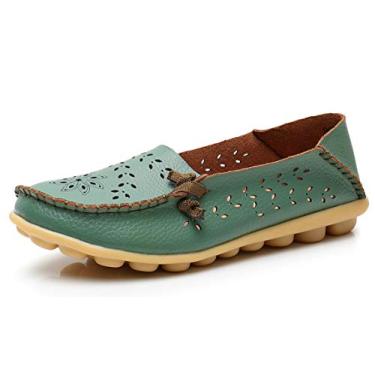 Imagem de VenusCelia Mocassim feminino confortável para caminhada, Verde (cortes), 35