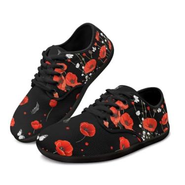 Imagem de Luzeephang Tênis feminino casual Zero Drop respirável moda descalço caminhada calçado cadarço zero drop, Flor de papoula vermelha, 10 Wide
