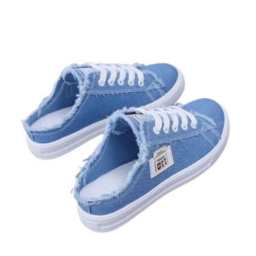 Imagem de Tênis feminino de lona sem cadarço com meio suporte confortável para caminhada, Azul, 36