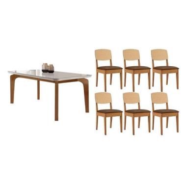 Imagem de Sala Jantar Mesa Londrina Tampo c/ Vidro Curvo 180cm+6 Cadeiras Havana