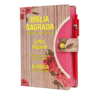 Imagem de Bíblia Sagrada Letra Gigante - Romantic - Botão e Caneta Revista e Cor