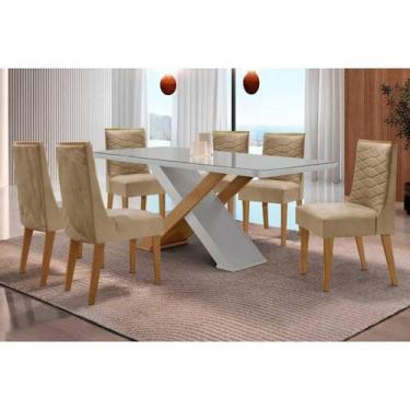 Imagem de Sala Jantar Mesa Imperatriz Tampo c/ Vidro Curvo 180cm+6 Cadeiras Mald