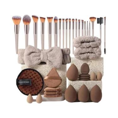 Imagem de Kit De Maquiagem Rosa Com 20/40 Peças, Pincéis Macios E Esponja De Bel